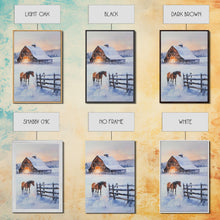Load image into Gallery viewer, Christmas On The Farm, Winter Wall Art Framed Canvas Print, Gift Idea, Seasonal Decor, Barn Painting, Farmhouse Art
