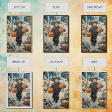 Load image into Gallery viewer, Cowboy Christmas Decor Framed Canvas Print with Pumpkin in Snow, Rustic Holiday Home Wall Art and Seasonal Gift Idea 2024