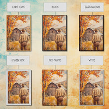 Carregar imagem no visualizador da galeria, Autumn Cowboy Barn Framed Canvas Print - Fall Harvest Country Wall Art Best Gift Idea 2024 Rustic Farmhouse Decor