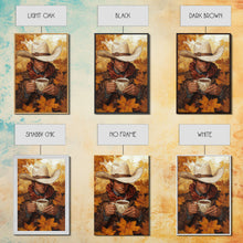 Load image into Gallery viewer, Cowboy Holding Hot Drink Framed Canvas Print - Moody Winter Landscape Art Perfect 2024 Christmas Wall Decor