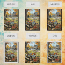 Carregar imagem no visualizador da galeria, Autumn Picnic Outdoors Tall Art Framed Canvas Print With Basket Of Apples, Fall Scene Wall Art, Country Farmhouse Decor For Kitchen