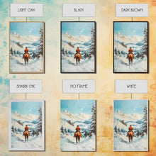 Load image into Gallery viewer, Cowboy Riding Through Snowy Mountains Framed Canvas Print Christmas Wall Art Winter Wonderland Decor Seasonal Wall Art Christmas Gift Idea