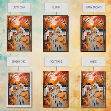 Carregar imagem no visualizador da galeria, Autumn Village Scene Framed Canvas Print Tall Art With Fall Leaves And Pumpkins, Cozy Wall Art For Seasonal Farmhouse Decor