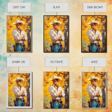 Load image into Gallery viewer, Cowboy with Autumn Foliage Canvas Print, Vibrant Fall Decor, Perfect Fall Wall Art, Seasonal Home Decor, Western Art, Framed Canvas Print