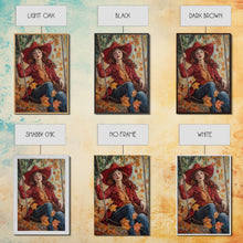 Carregar imagem no visualizador da galeria, Fall Cowgirl Enjoying Her Swing, Framed Canvas Print, Autumn Decor, Cute Wall Art Gift Idea