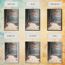 Carregar imagem no visualizador da galeria, Framed Canvas Print of a Snowy Path with Trees and Red Leaves, Winter Wall Art, Moody Landscape, Best Gift Idea, Modern Christmas Decor