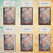 Carregar imagem no visualizador da galeria, Framed Canvas Print of Fall Leaves on Branches in Misty Forest, Moody Landscape Wall Art, Fall Decor, Gift Idea, Farmhouse Seasonal Art