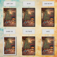 Cargar imagen en el visor de la galería, Children By Fireplace And Christmas Tree Framed Canvas Print Cozy Holiday Home Decor With Warm Fire And Festive Decorations Christmas Art