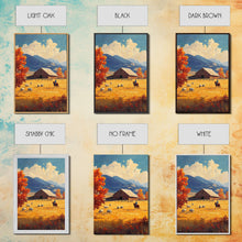 Load image into Gallery viewer, Cowboy Herding Cattle Framed Canvas Print Rustic Autumn Landscape With Barn And Vibrant Fall Colors Perfect Country Christmas Decor Art