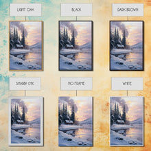 Carregar imagem no visualizador da galeria, Cabin In Snowy Forest Framed Canvas Print Wall Art Winter Landscape Decor, Cozy Christmas Art Gift, Rustic Winter Wonderland Art