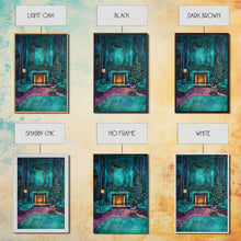 Load image into Gallery viewer, Cozy living room with Christmas tree and fireplace, Framed Canvas Print, Christmas wall art, perfect modern farmhouse holiday decor