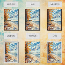 Carregar imagem no visualizador da galeria, Autumn beach landscape with vibrant fall leaves and coastal breeze Framed Canvas Print perfect fall wall art for seasonal farmhouse decor