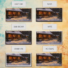 Carregar imagem no visualizador da galeria, Festive Log Cabin Winter Scene Framed Canvas Print Christmas Wall Art, Rustic Holiday Art, Cozy Christmas Scene, Seasonal Wall Decor Gift