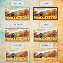 Carregar imagem no visualizador da galeria, Framed Canvas Print Rustic Barn with Pumpkins and Turkeys, Perfect Autumn Farmhouse Decor, Fall Wall Art, Country Autumn Scene