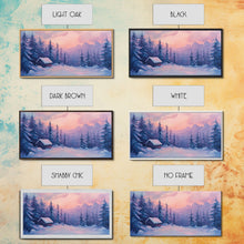 Load image into Gallery viewer, Cozy Cabin Surrounded By Winter Trees Tall Art Framed Canvas Print Serene Snowy Forest Cabin Landscape With Warm Interior Lights