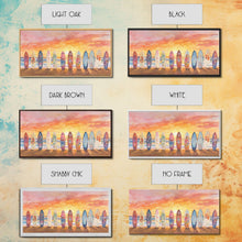 Load image into Gallery viewer, Vibrant Sunset Beach Art Surfboard Canvas Print Tropical Beach Wall Art Framed Canvas Print Fall Beach Scene Autumn Surfboard Decor