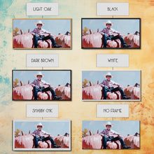 Load image into Gallery viewer, Black And White Cowboy Framed Canvas Print Moody Landscape Fall Art Above Sofa Decor Rustic Western Cowboy Autumn Wall Art