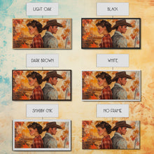 Carregar imagem no visualizador da galeria, Framed Canvas Print Cowboy Gazing Over Snowy Landscape Western Horse Rider Winter Mountain Art Winter Wonderland Wall Art