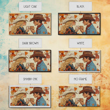 Load image into Gallery viewer, Cowgirl & Cowboy Enjoy Some Hot Chocolate, Art For Couples, Framed Canvas Print, Rustic Farmhouse Home Decor, Wall Art Rustic Decor