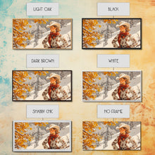 Cargar imagen en el visor de la galería, Charming Framed Canvas Print of a Cowgirl in Autumn Leaves, Perfect Fall Wall Decor and Gift Idea for Fans of Western Art Rustic Home Decor