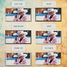 Load image into Gallery viewer, Cowgirl Enjoying A Cup of Coffee, Framed Canvas Print, Winter Wall Art, Pink Decor, Gift For Her, Seasonal Winter Home Decor