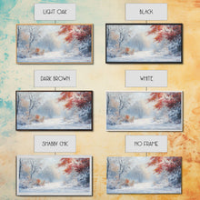 Load image into Gallery viewer, Cozy Cabin in the Snow Framed Canvas Print, Ideal Christmas Holiday Wall Art for Winter Wonderland Decor and Festive Home Interiors