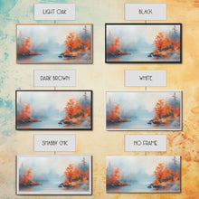 Carregar imagem no visualizador da galeria, Fall On The Lake, Framed Canvas Print, Beautiful Seasonal Decor, Moody Landscape Painting