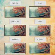 Load image into Gallery viewer, Fall On The Lake, Watercolor Landscape Painting Framed Canvas Print, retro holiday decor wall art with nostalgic vibe