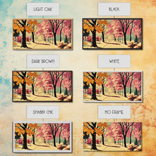 Carregar imagem no visualizador da galeria, Autumn Park Path Framed Canvas Print, Warm Fall Trees and Pathway Wall Art, Seasonal Fall Home Decor, Farmhouse Gift Idea, Holiday Wall Art