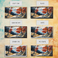 Load image into Gallery viewer, Cowboy Riding In Winter Snow Framed Canvas Print Tall Art Winter Landscape Rustic Christmas Decor Western Home Wall Art Mountain Gift Idea