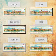 Load image into Gallery viewer, Debrecen Hungary Panoramic Travel Poster, Framed Canvas Print or Metal Wall Art, Travel Art, Home Decor, Panoramic Painting, Midcentury Art