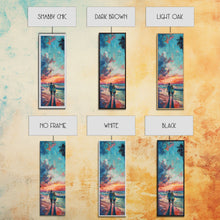 Carregar imagem no visualizador da galeria, Framed Canvas Oil Painting of Sunset on Beach, Coastal Wall Art Print, Colorful Beach Art, Impasto Painting, Long and Narrow Landscape Art