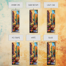Load image into Gallery viewer, Colorful Canvas Painting of Cactus Framed, Botanical Wall Art Print, Spanish Inspired Canvas Painting, Long and Narrow Living Room Wall Art