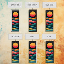 Carregar imagem no visualizador da galeria, Abstract Sunset Over Hills Midcentury Modern Art - Framed Canvas Print, Boho Art, Skinny Art, Living Room Art, Bedroom Decor, Minimalist Landscape