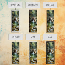 Carregar imagem no visualizador da galeria, Framed Canvas Print Skinny Art of a Serene Waterfall Cascading into a Tranquil Pool in a Lush Forest Landscape, Perfect Tall Art for Nature Lovers