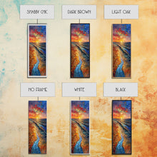 Carregar imagem no visualizador da galeria, Framed Canvas Print Skinny Art of a Vibrant Sunset Over a Rolling Ocean with Dramatic Colors in the Sky and Water, Ideal Tall Art for Modern Spaces