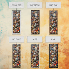 Carregar imagem no visualizador da galeria, Framed Canvas Print Skinny Art of a Variety of Colorful Seashells Arranged in a Textured Pattern, Perfect Tall Art for Beach Themed Rooms