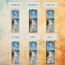 Carregar imagem no visualizador da galeria, Framed Canvas Print Skinny Art of a Peaceful Beach Scene with Sea Oats Blowing in the Wind and Gentle Waves in the Background, Perfect Tall Art for Homes