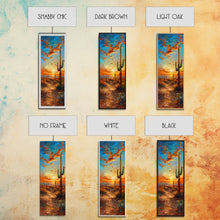Load image into Gallery viewer, Arizona Desert Landscape with Saguaro Cactus at Sunset on a Framed Canvas Print Skinny Art Piece