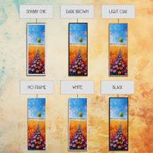 Cargar imagen en el visor de la galería, Colorful Wildflowers in a Field with a Lone Tree Under a Bright Blue Sky on a Framed Canvas Print Tall Art Piece