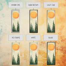 Carregar imagem no visualizador da galeria, Abstract Sun Over Forest Silhouette Earth Tones Skinny Art Tall Art Framed Canvas Print Japanese Style Art Ukiyo-e Art Wood Block Print Minimalist
