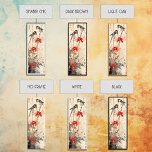 Load image into Gallery viewer, Blossoming Pink Flowers Bold Red Accents Skinny Art Tall Art Framed Canvas Print Japanese Style Art Ukiyo-e Art Wood Block Print Feminine