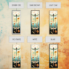 Load image into Gallery viewer, Dragonfly Gathering Night Glow Vibrant Colors Skinny Art Tall Art Framed Canvas Print Japanese Style Art Ukiyo-e Art Wood Block Print Insect Art