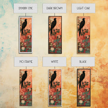 Load image into Gallery viewer, Black Bird On Flowering Branch With Orange Background Tall Art Skinny Art Framed Canvas Print Japanese Style Art Ukiyo-e Wood Block Print