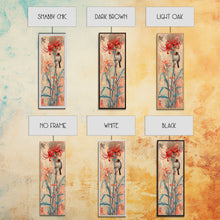 Load image into Gallery viewer, Bird Perched On Bright Red Lily Flower Skinny Art Tall Art Framed Canvas Print Japanese Style Art Ukiyo-e Art Wood Block Print Floral Detailed