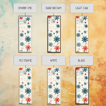 Cargar imagen en el visor de la galería, Festive Snowflakes In Red, Blue, And White On A Cream Background, Skinny Art Tall Wall Art Framed Canvas Print Japanese Style Art