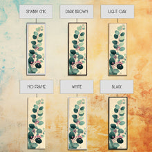 Load image into Gallery viewer, Delicate Green Leaves And Pink Buds On A Branch Against A Textured Background, Skinny Art Tall Wall Art Framed Canvas Print Japanese Style Art