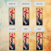 Load image into Gallery viewer, Bonsai Tree With Red Leaves On Gradient Background Wood Block Print Ukiyo-e Wall Art Tall Art Skinny Art Japanese Style