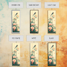 Load image into Gallery viewer, Bird Perched On Floral Branch With Butterfly Ukiyo-e Art Framed Canvas Print Japanese Style Tall Art Wood Block Print Skinny Art