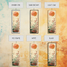 Carregar imagem no visualizador da galeria, Abstract Sun Over Branch With Red Leaves Framed Canvas Print Ukiyo-e Wall Art Tall Art Wood Block Print Skinny Art Japanese Style